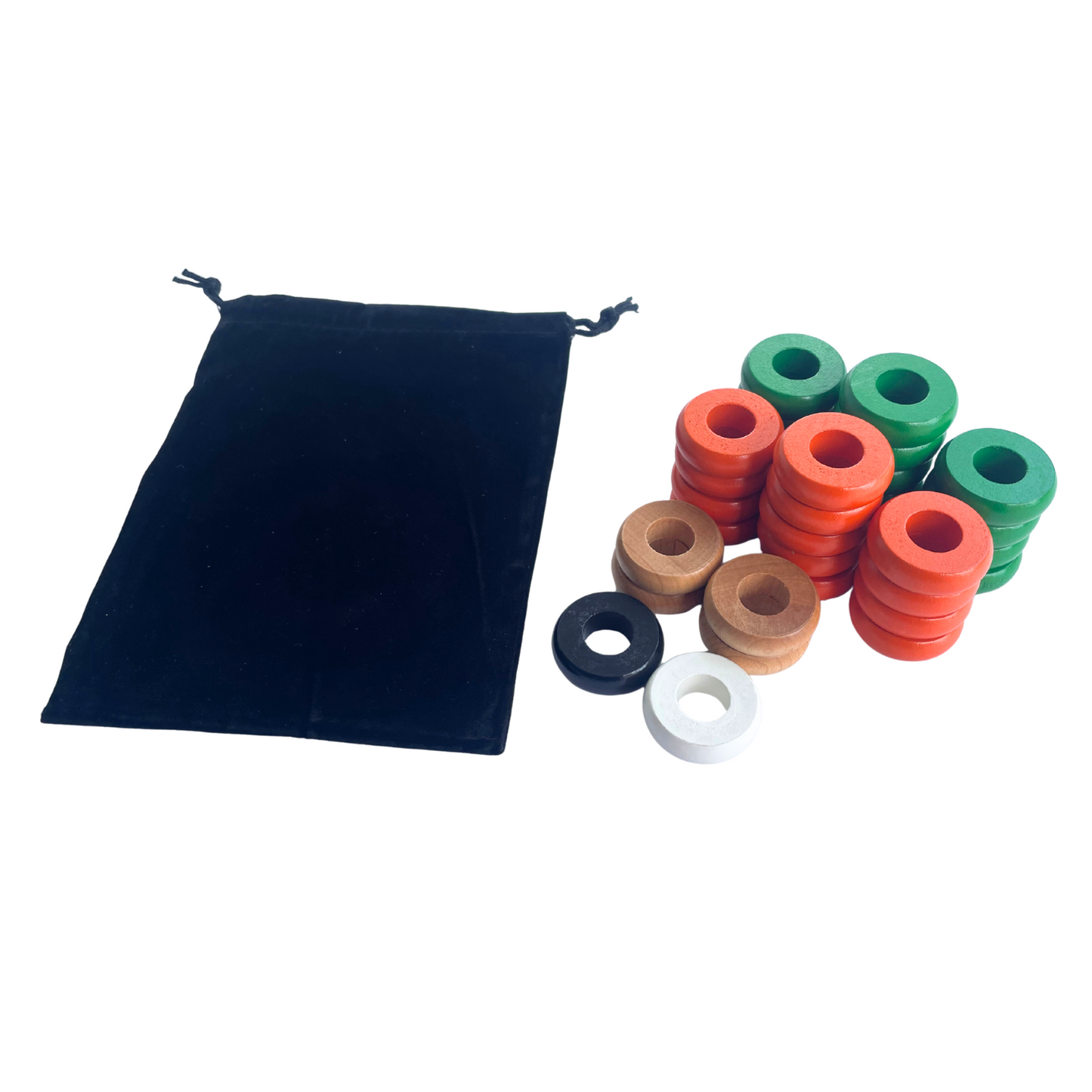 32 Green and Orange Carrom / Pichenotte Rings - (Green / Orange / Natural / Black / White) - Anneaux De Pichenottes - Game Accessories / Accessoires De Jeu