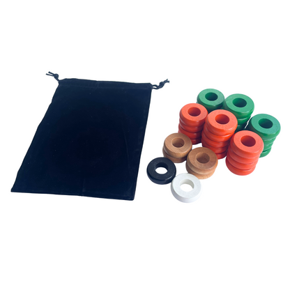 32 Green and Orange Carrom / Pichenotte Rings - (Green / Orange / Natural / Black / White) - Anneaux De Pichenottes - Game Accessories / Accessoires De Jeu