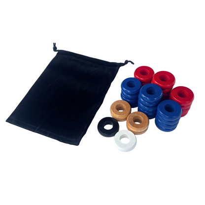 32 Red and Blue Carrom / Pichenotte Rings - (Red / Blue / Natural / Black / White) - Anneaux De Pichenottes - Game Accessories / Accessoires De Jeu