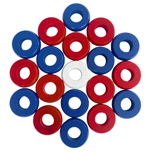 32 Red and Blue Carrom / Pichenotte Rings - (Red / Blue / Natural / Black / White) - Anneaux De Pichenottes - Game Accessories / Accessoires De Jeu