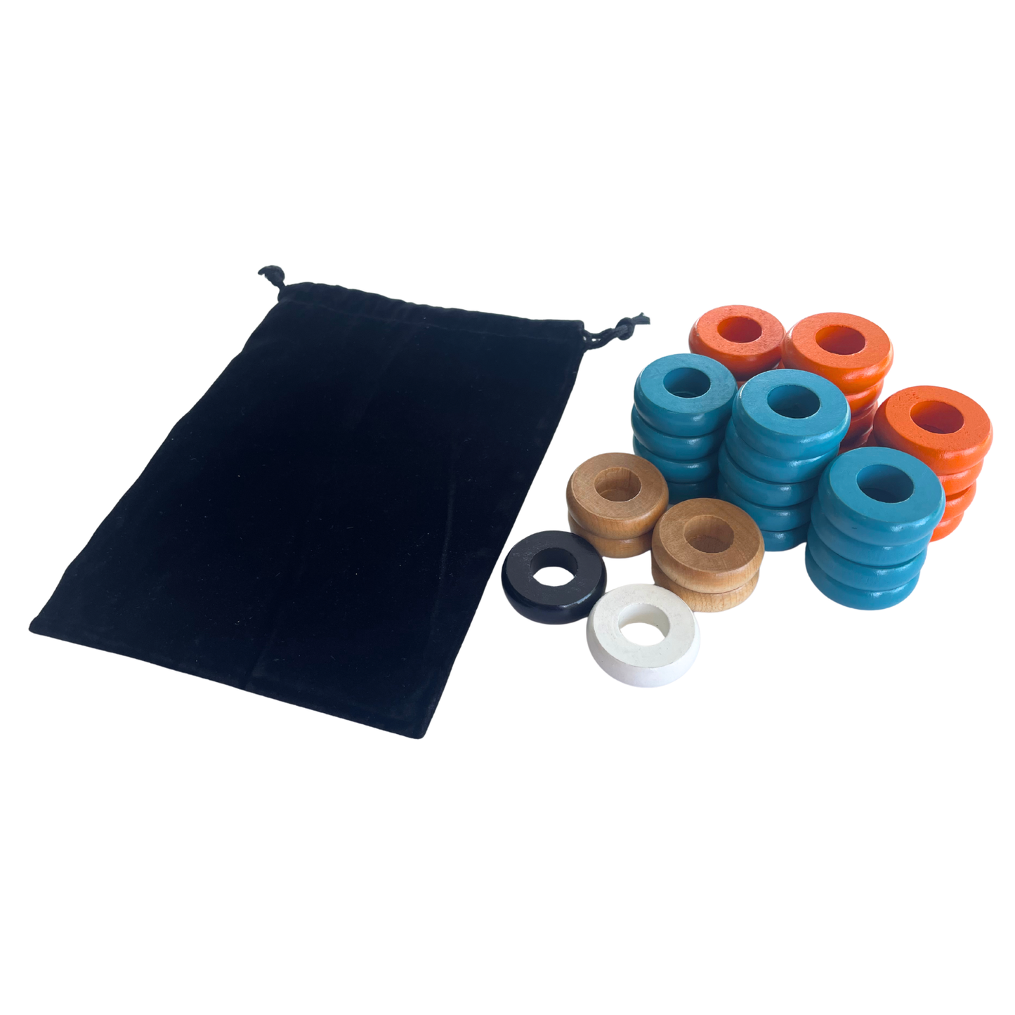 32 Orange and Light Blue Carrom / Pichenotte Rings - (Orange / Light Blue / Natural / Black / White) - Anneaux De Pichenottes - Game Accessories / Accessoires De Jeu