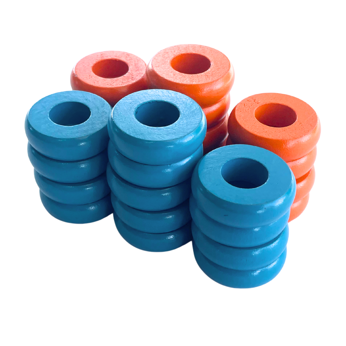32 Orange and Light Blue Carrom / Pichenotte Rings - (Orange / Light Blue / Natural / Black / White) - Anneaux De Pichenottes - Game Accessories / Accessoires De Jeu
