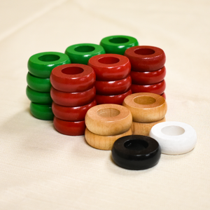 30 Small Pinnochi / Pichenotte Rings With Pouch (Red / Green/ Natural/ Black / White) - Anneaux De Pichenottes Avec Pochette - Game Accessories / Accessoires De Jeu - Carrom Canada