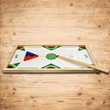 Load image into Gallery viewer, Beginners Pool Table - Finger Pool or Cues Pool - Comes with Board, Cues, Sliding Powder, Rules - Carrom Canada
