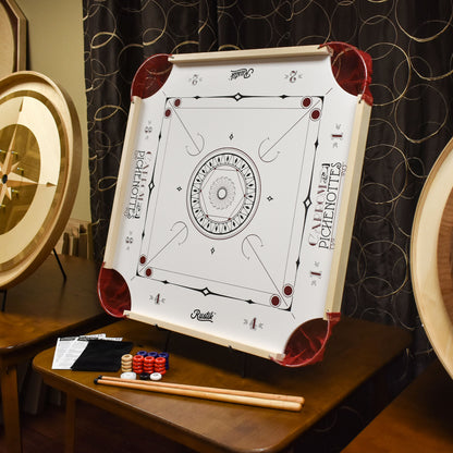 Carrom / Pinnochi Board with Carrom Men, Rules, and Pouch - Carrom Canada