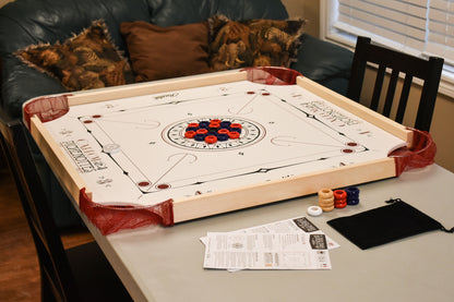 Carrom / Pinnochi Board with Carrom Men, Rules, and Pouch - Carrom Canada