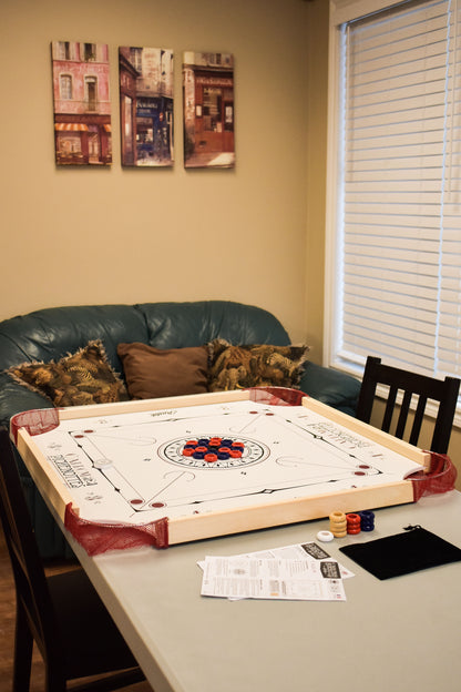 Carrom / Pinnochi Board with Carrom Men, Rules, and Pouch - Carrom Canada